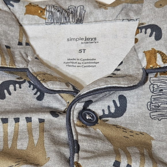 Simple Joys by Carter's - Moose Print 2-Piece PJ Set - Size 5T, New in Bag! - Picture 3 of 11